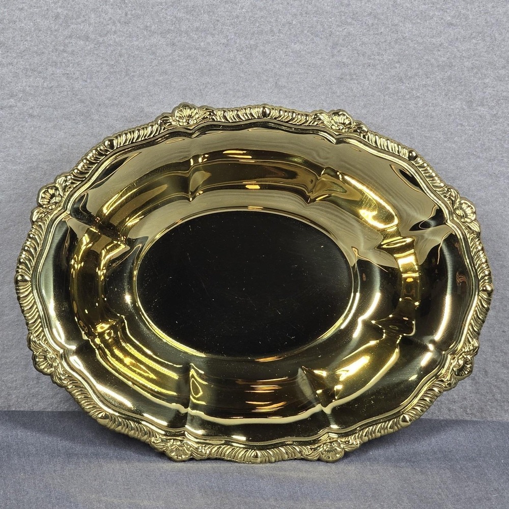 Vintage MCM Copper Craft Brass Bowl Oval Scalloped Baroque Rococo Topeka KS USA